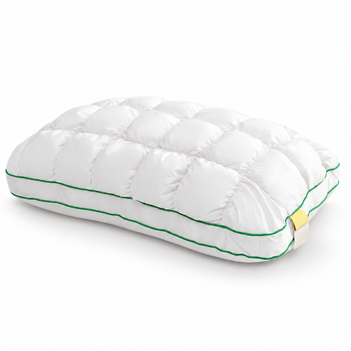 Quilted Fiber Pillow with Green Piping