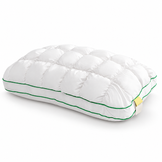 Quilted Fiber Pillow with Green Piping